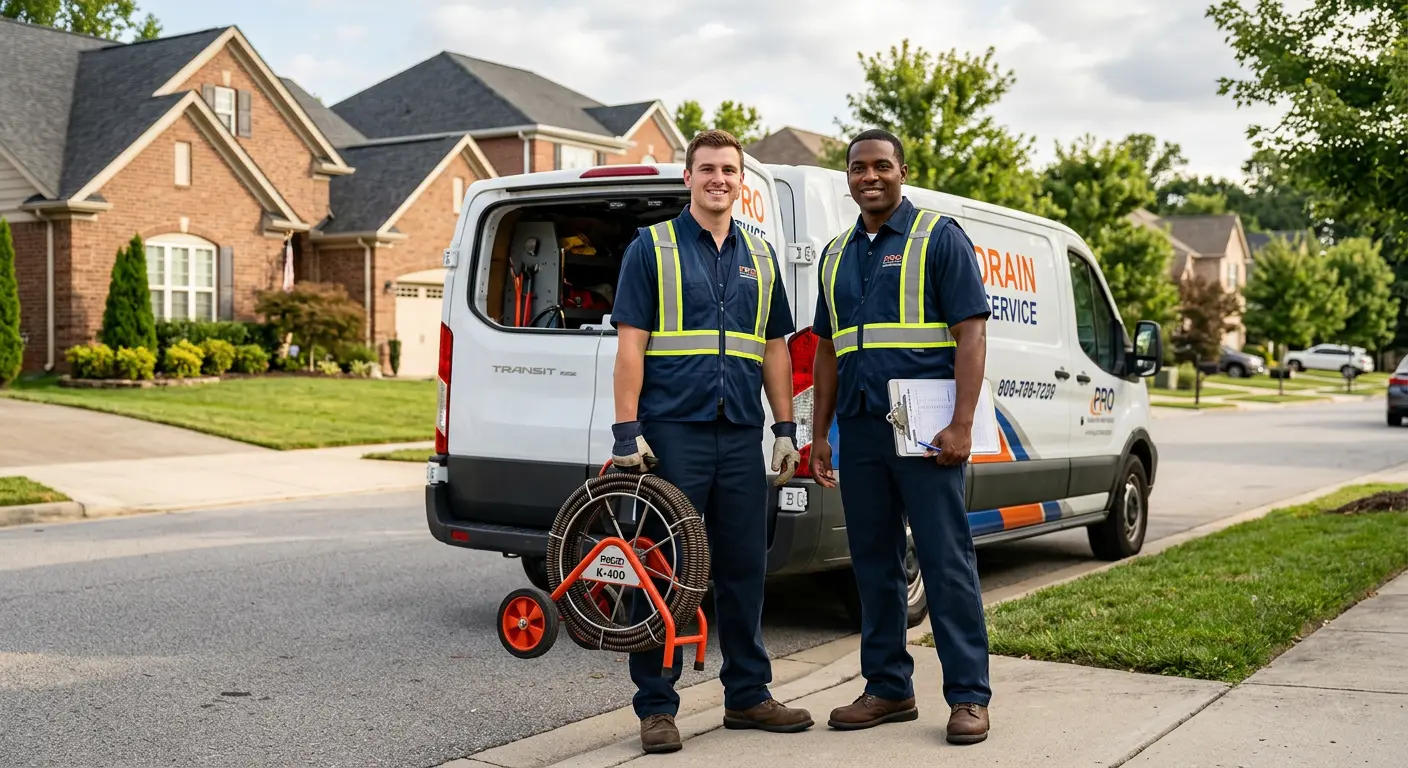 Sewer and drain service team with equipment ready for work in Grandville