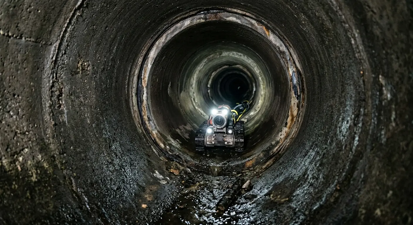 Robotic sewer camera inspecting pipe interior for Sewer Line Cleaning in Grandville